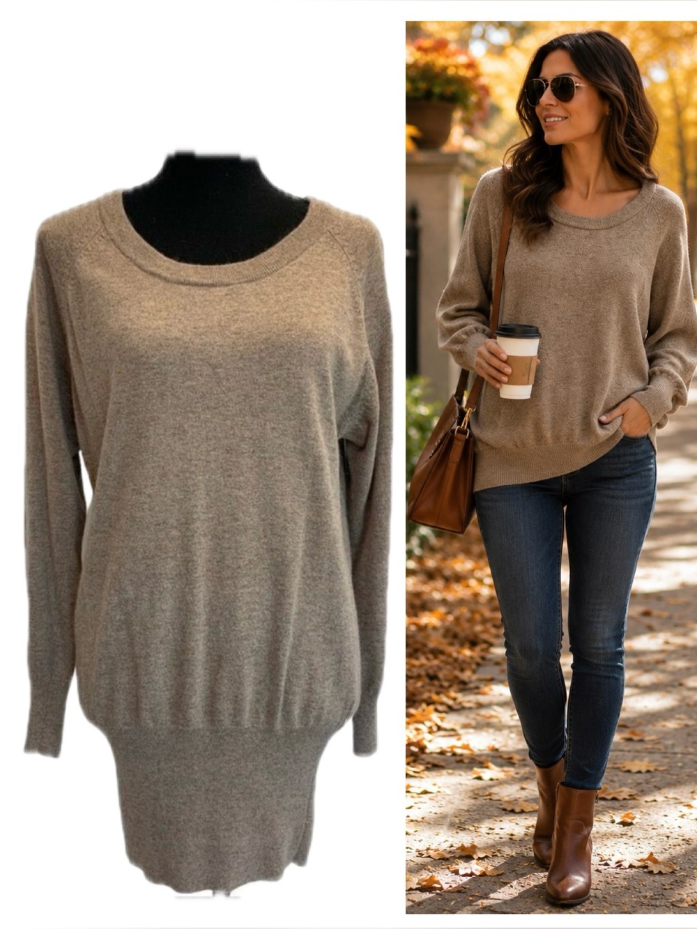 Aritzia Talula Cashmere Angora Blend Taupe Brown Sweater Sz S Long Sleeve 🔥